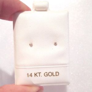 14k White/Yellow Solid Gold 2mm CZ Earrings